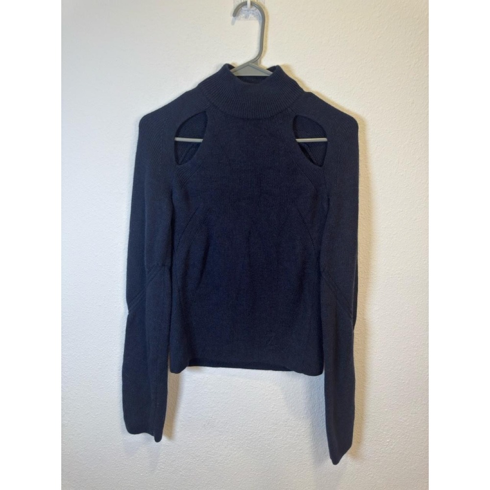 Zadig & Voltaire Sweater Womens Medium Blue Merino Cutout Turtleneck Micky WE